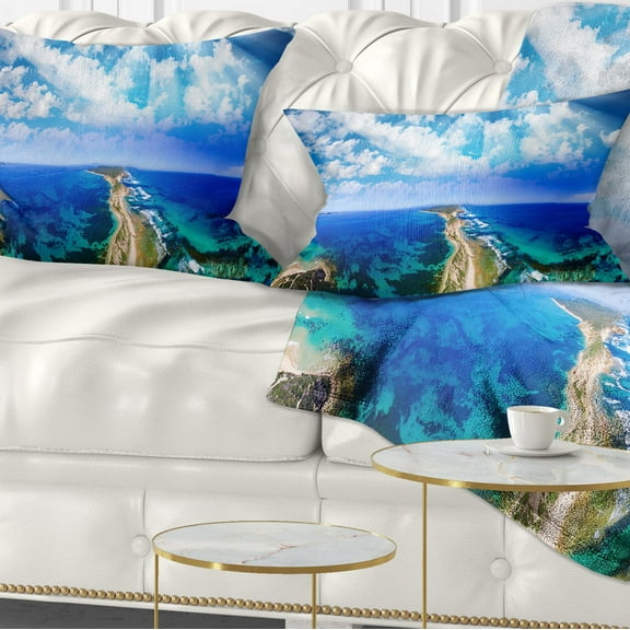 Designart Blue Fort Nepean Road from Helicopter - Landscape Printed Throw Pillow - 12x20