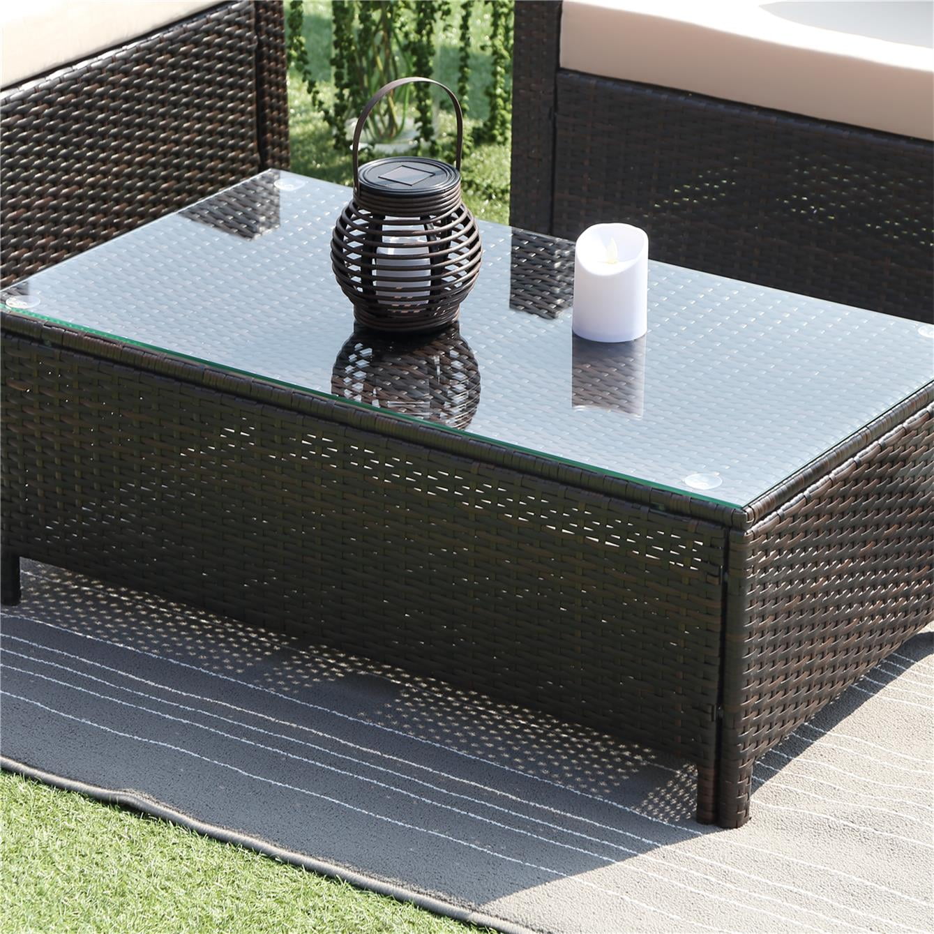 Wisteria Lane Outdoor Dining Table Brown Wicker Patio Rattan Rectangle Tempered Glass Top Table 