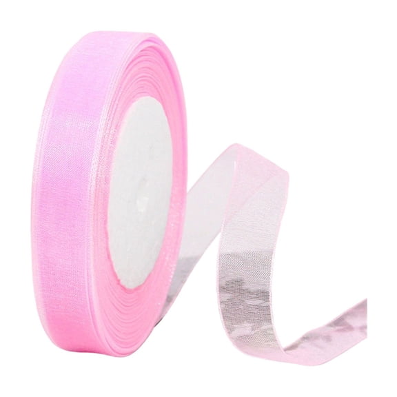 Pink Sheer Organza Ribbon 0.59 Inch x 50 Yards, Lightweight Tulle Chiffon Ribbon Roll for Gift Wrapping, Wedding Invitations, Bouquets, Hair Bows, Crafts and Party Decor