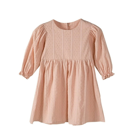 JSGEK Toddler Girl Cotton Linen Dress Long Sleeve Ruffle Fall Dress Kids Solid Dresses Casual Clothes Pink 1 Years