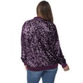 thumbnail image 2 of Women's Plus Size Sparkly Sequin Long Sleeve Zip Up Bomber Jacket Coat,Purple, X-Large, 2 of 5