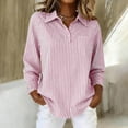 thumbnail image 3 of gbyLJF Womens Turndown Collar Pullover Shirts Long Sleeve Striped Printed Tops Spring Summer Thin Pocket Blouses, 3 of 9