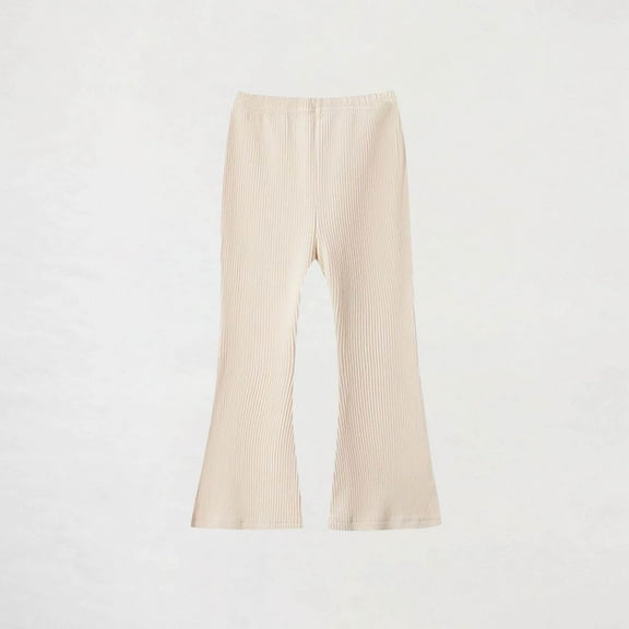 Girls Flare Leggings High Waist Bell Bottom Pants Kids Cotton Casual Clothes for Teen Girl Beige 2-3 Years