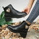 thumbnail image 4 of Botines de mujer Botas de tobillo de tacón grueso con cremallera decorativa y hebilla de cinturón de de imitación de cuero con bloques de colores de estilo británico a la moda para mujer (Black 8.5), 4 of 7