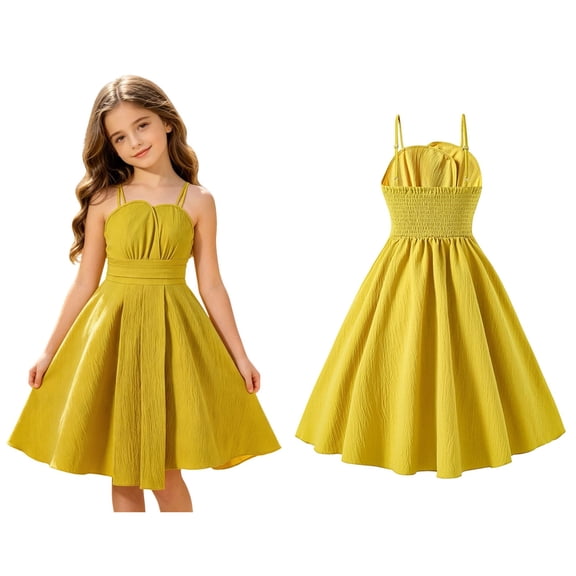 Tween Dresses Spaghetti Strap Smocked Ruched Flared Flowy Dress Summer Dresses for Girls 11-12 Years