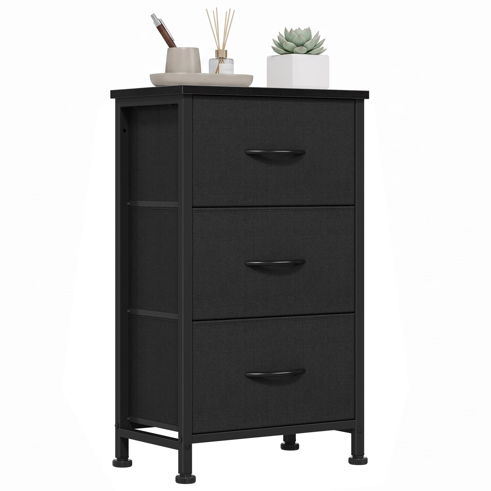 CONCETTA 3-Drawer Fabric Storage Dresser, Multipurpose Storage Chest with Steel Frame and Wooden Top, Space Saving Organizer for Bedroom, Closet, Home Office, Black