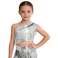 thumbnail image 3 of YiZYiF Girls Shiny Metallic Fringe Tassel Crop Top Music Festival Rave Party Jazz Latin Dance Vest Silver 8, 3 of 5