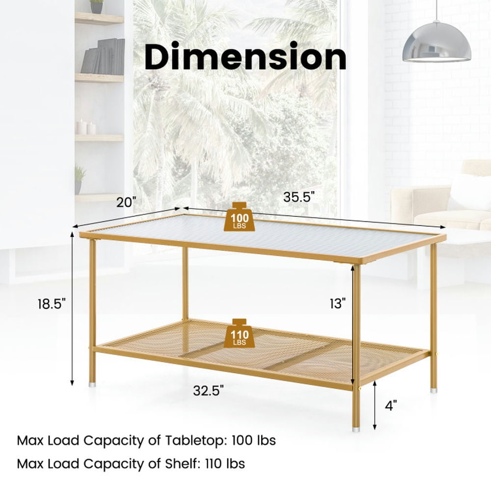 Finihen Coffee Table, Tempered Glass Coffee Table, 2-Tier Coffee Table with Shelf Center Tea Table with Tempered Glass Top, for Living Room, Reception Room, Golden Finihen Coffee Table, Tempered Glass Coffee Table, 2-Tier Coffee Table with Shelf Center Tea Table with Tempered Glass Top, for Living Room, Reception Room, Golden