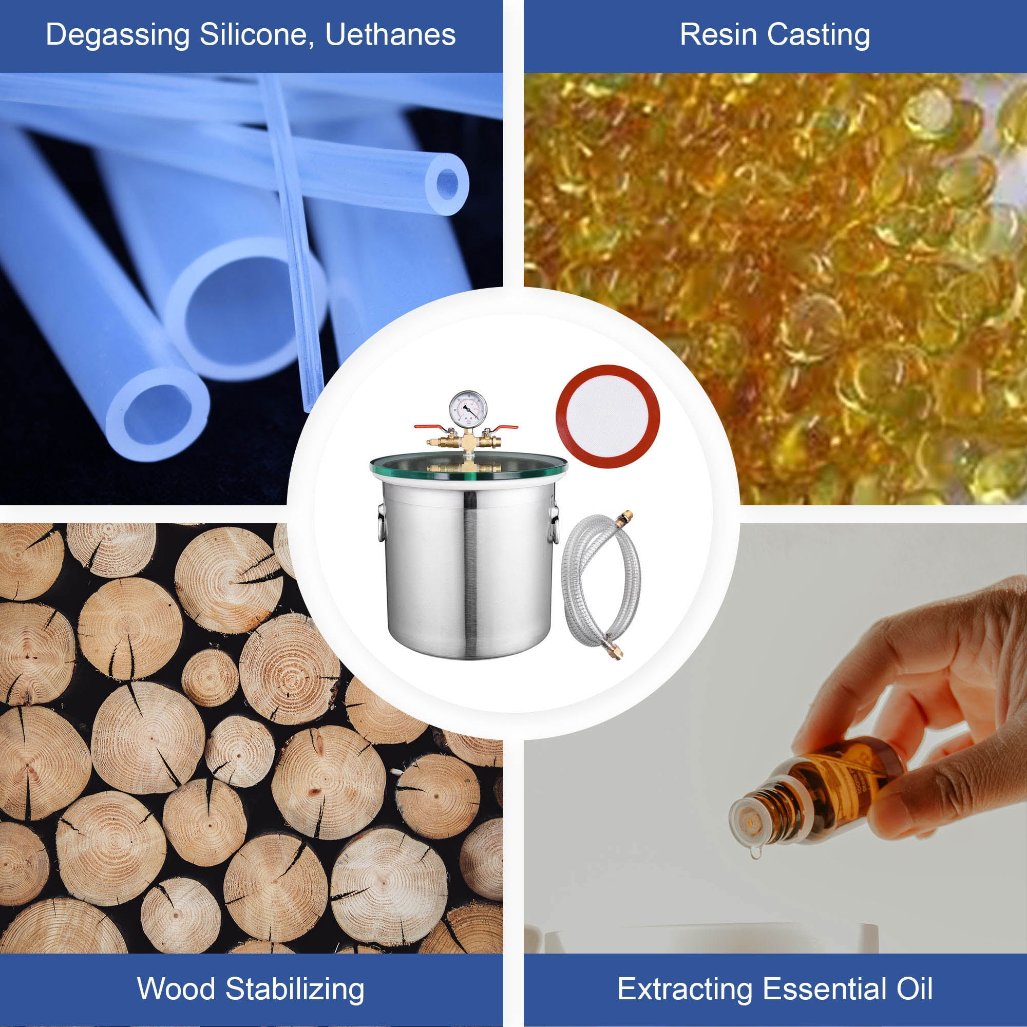 Yescom 5 Gallon Tempered Glass Lid Stainless Steel Vacuum Chamber For Stabilizing Wood Urethanes Silicones Epoxies Degassing