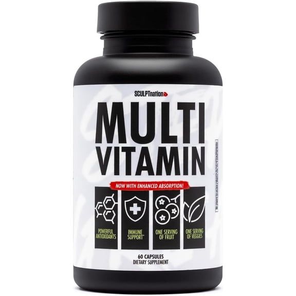 Sculpt Nation by V Shred Multivitamin - Daily Multivitamin for Women and Men with Zinc, Vitamin C, and Copper, Nutritional Support with One Serving of Fruit and Veggies - 60 Capsules