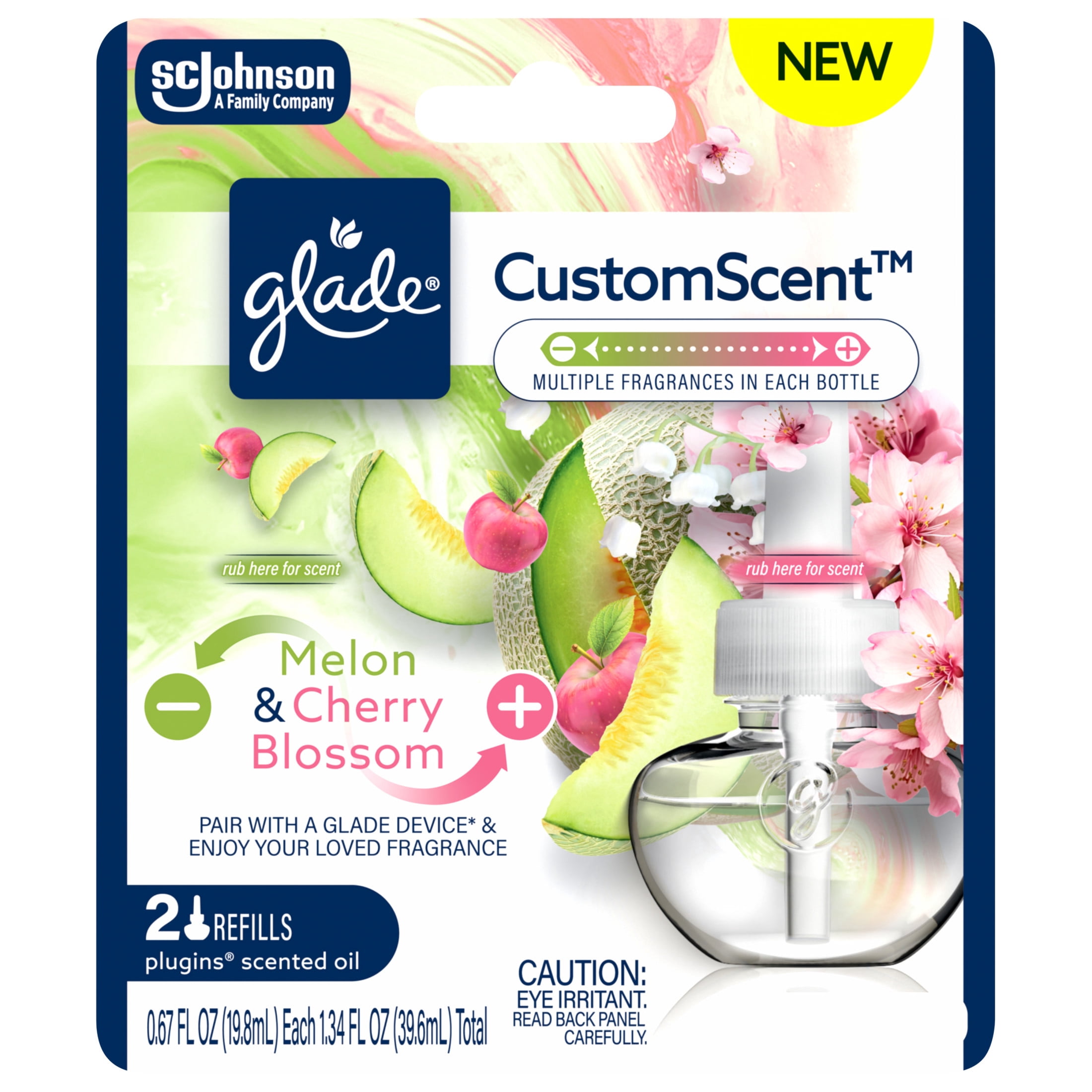 Glade® PlugIns® Refills with CustomScent Technology, Melon & Cherry Blossom, 2 Refills