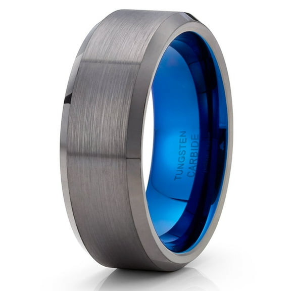 Gunmetal Tungsten Ring 8MM Tungsten Wedding Band Blue Wedding Ring Anniversary Ring Engagement Ring Comfort Fit Ring