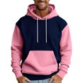 thumbnail image 2 of QHRMKOG Men's Hoodies Relaxed Fit Color Block Hooded Sweatshirrt Trendy Long Sleeve Drawstring Pullover Hoodies Winter Warm Tops with Pockets Pink 2XL, 2 of 5