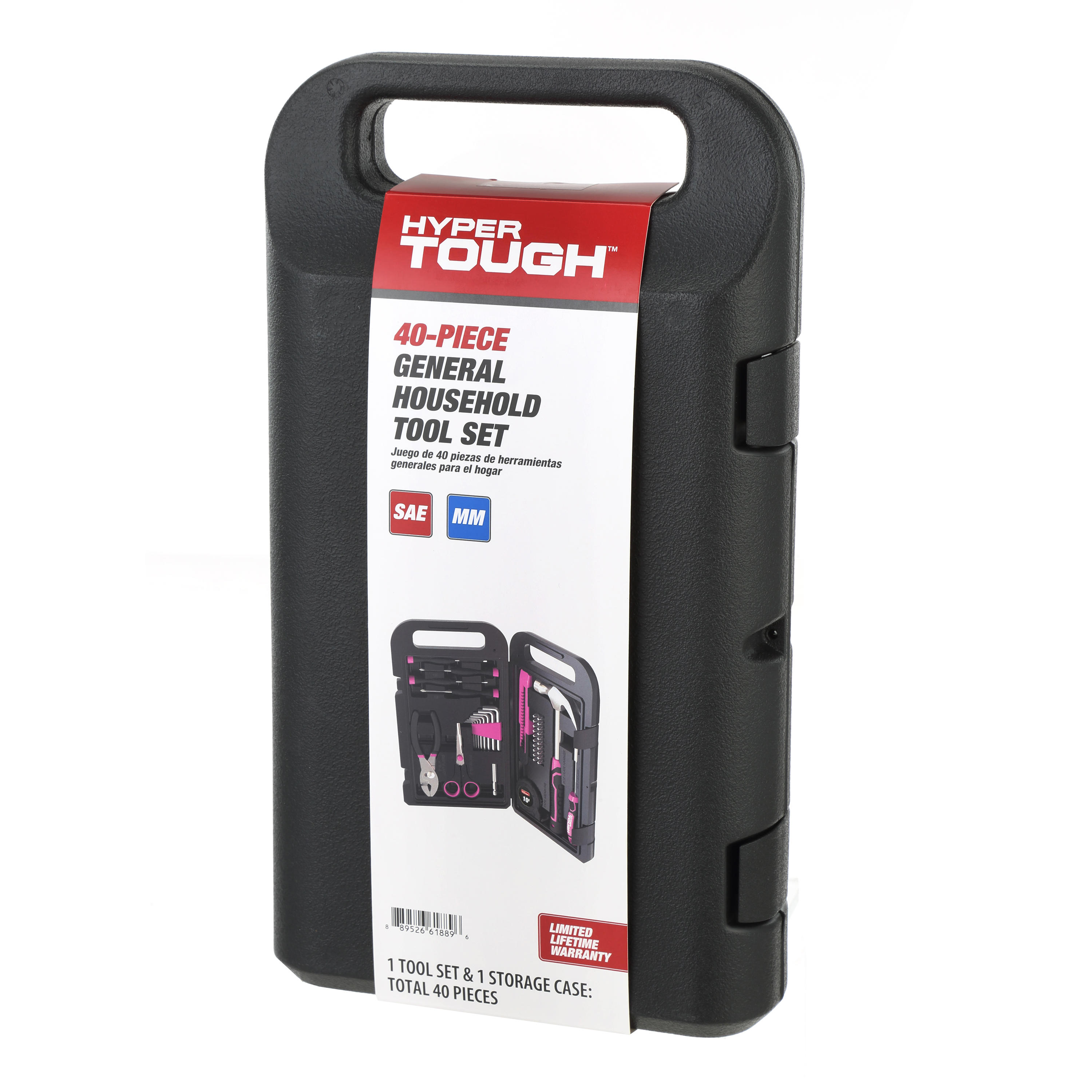 Kit de herramientas para hogar Hyper Tough de 40 piezas color rosa 2