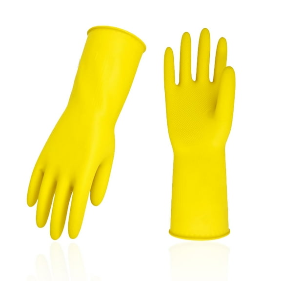 Vgo... 1-Pairs Reusable Household Gloves, Rubber Dishwashing gloves, Extra Thickness, Long Sleeves, Kitchen Cleaning, Working, Painting, Gardening, Pet Care (Size XL, Yellow, HH4601)