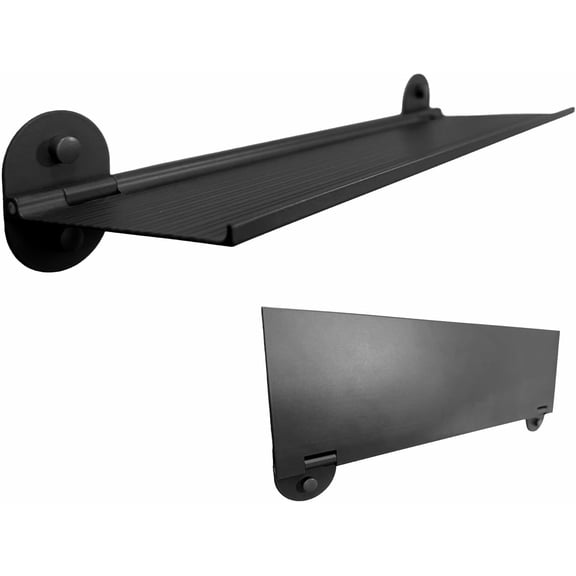 Small Metal Floating Shelf for Wall,Black Foldable Bathroom Shelves Adhesive for Kitchen,Toilet,Bedroom,Office,RV Essentials Accessories