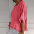 thumbnail image 3 of Women Summer Cotton Linen T Shirts Solid Cotton and Linen Ruffle Pleated Hem Tops Half Sleeve Round Neck Casual Shirt Comfortable Shirts, 3 of 5