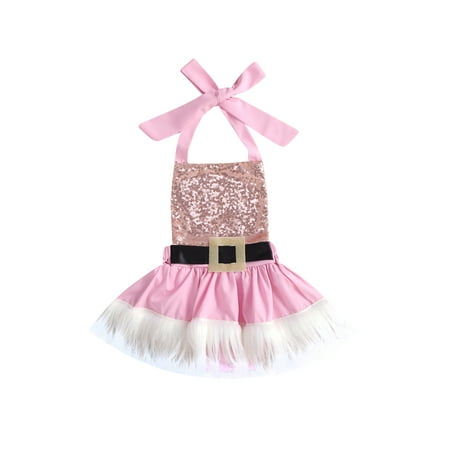 

Sunisery Kids Baby Girl Romper Dress Christmas Plush Santa Plaid Loose Midi Dresses Pink 18-24 Months