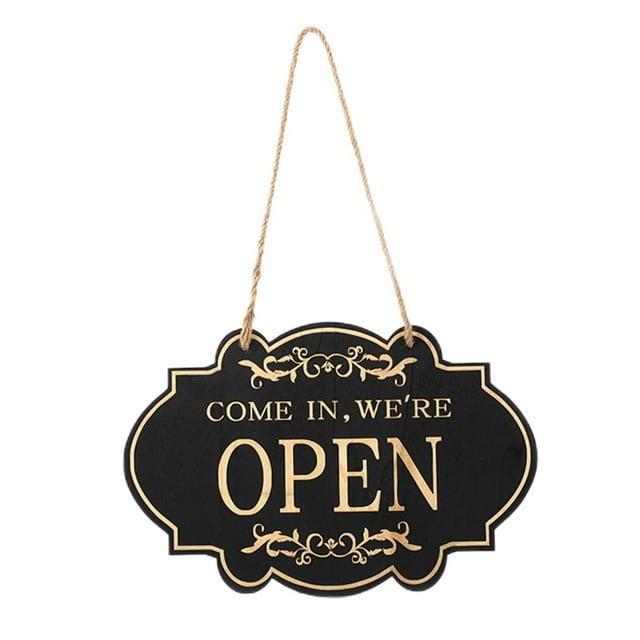 jinwen Double Sided Open Closed Door Sign Business Sign Vintage Hanger Reversible Black Golden Letters