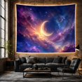 thumbnail image 6 of Moon Stars Luminous with Crescent Slightly Left Detailed, Mystical Fantasy for Space Lovers, Galaxy Room Decor, Housewarming Gift, Tapestry Wall Hanging for Bedroom and Dorm, 6 of 7