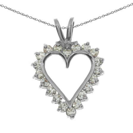 14K White Gold Diamond Heart Pendant with 18" Chain