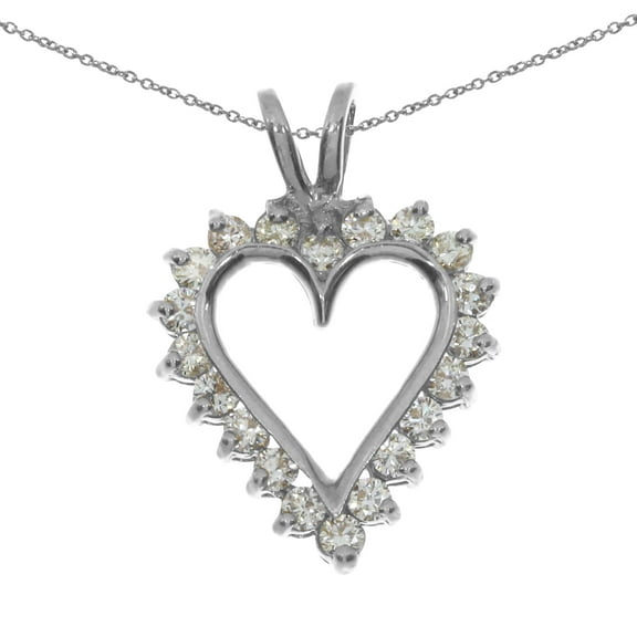 14K White Gold Diamond Heart Pendant with 18" Chain