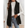 thumbnail image 5 of Women's Oversized Fleece Vest Hooded Cardigan, Double Sided Wear, Thick Warm Button Front Jacket for Fall Winter Black S, 5 of 8