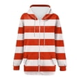 thumbnail image 2 of Pxxlle Zip Up Hoodie Women Plus Size Striped Graphic Hoodies Fall Winter Frop Shoulder Hooded Sweatshirt Casual Long Sleeve Sweatshirts with Pockets Red XL, 2 of 4