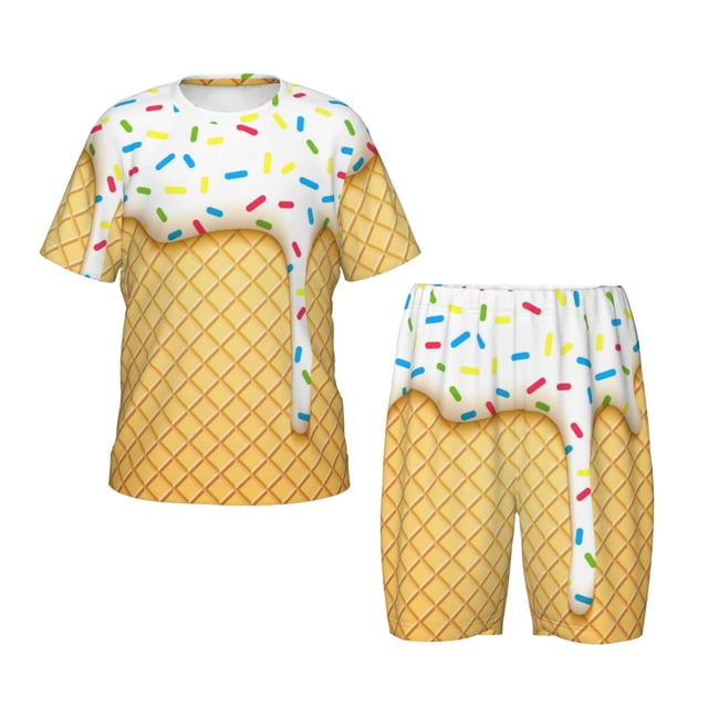 Balery White Ice Cream Conjunto de Pijama Infantil de Manga Corta con Estampado – Ropa de Dormir de Algodón Suave-4X-Large