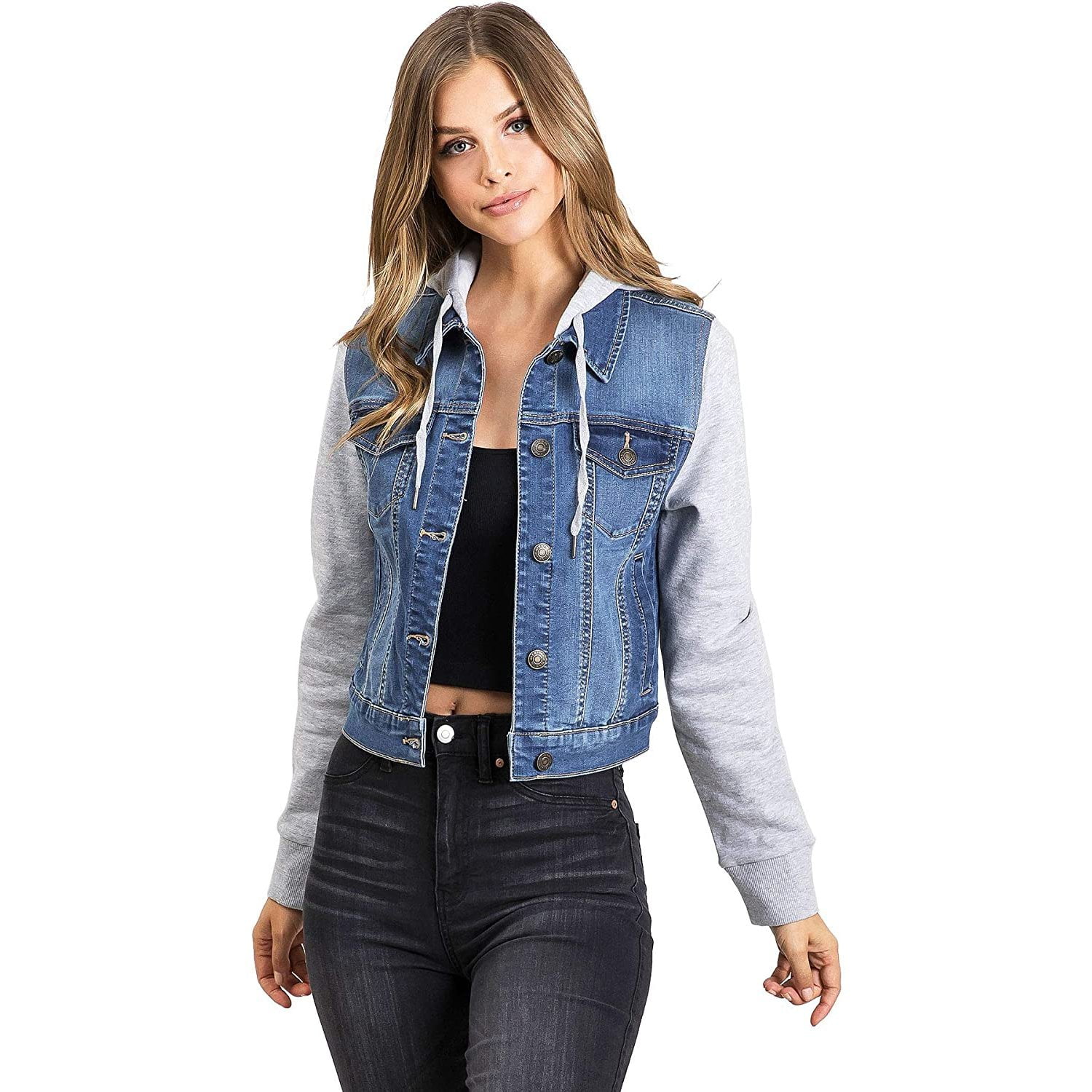 Wax Jean Fleece Sleeve and Hood Denim Jacket 90214 Walmart