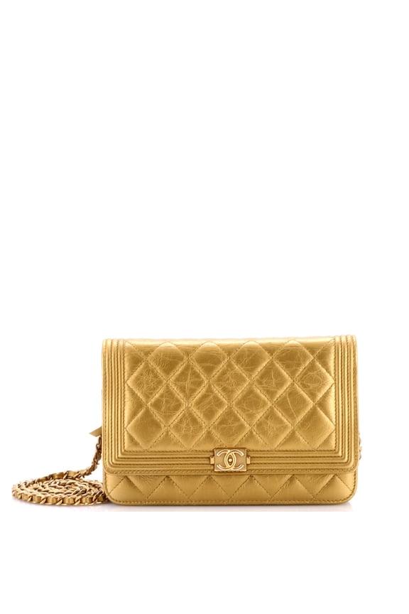 Pre-Owned Boy Wallet on Chain Quilted Aged Calfskin By Rebag