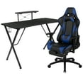 thumbnail image 2 of Emma + Oliver Gaming Bundle-Cup/Headphone Desk & Blue Reclining Footrest Chair, 2 of 12