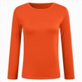 thumbnail image 5 of Towmus Women Long Sleeve Basic Tops Solid Color Fall Shirt Crew Neck Slim Fitted Winter Clothes, Orange, M, 5 of 6