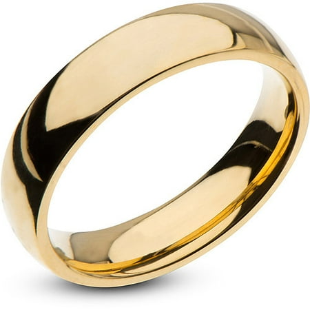 Steel Art Men's Stainless Steel 5mm Plain Gold Wedding Band with High-Polish Finish