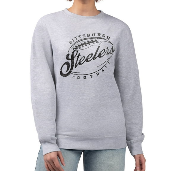 Women's G-III 4Her by Carl Banks Gray Pittsburgh Steelers Distressed Graphics Fleece Pullover Sweatshirt