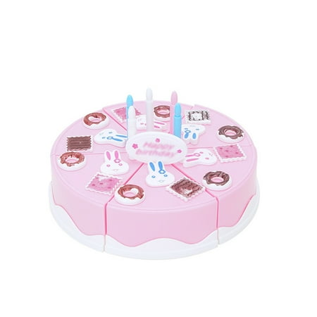 Play Birthday Cake - 24Pcs Plastic Kitchen Cutting Toy Pretend Play Food Assortment Toy Set Birthday Cake for Kids DIY
