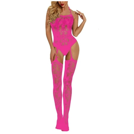 XMMSWDLA Women S Lingerie Bodystockings Sexy Fishnet Bodysuit Mesh Body Stockings Lingerie Lace Tight Nightwear Bodystocking Lingerie See Through Hot Pink
