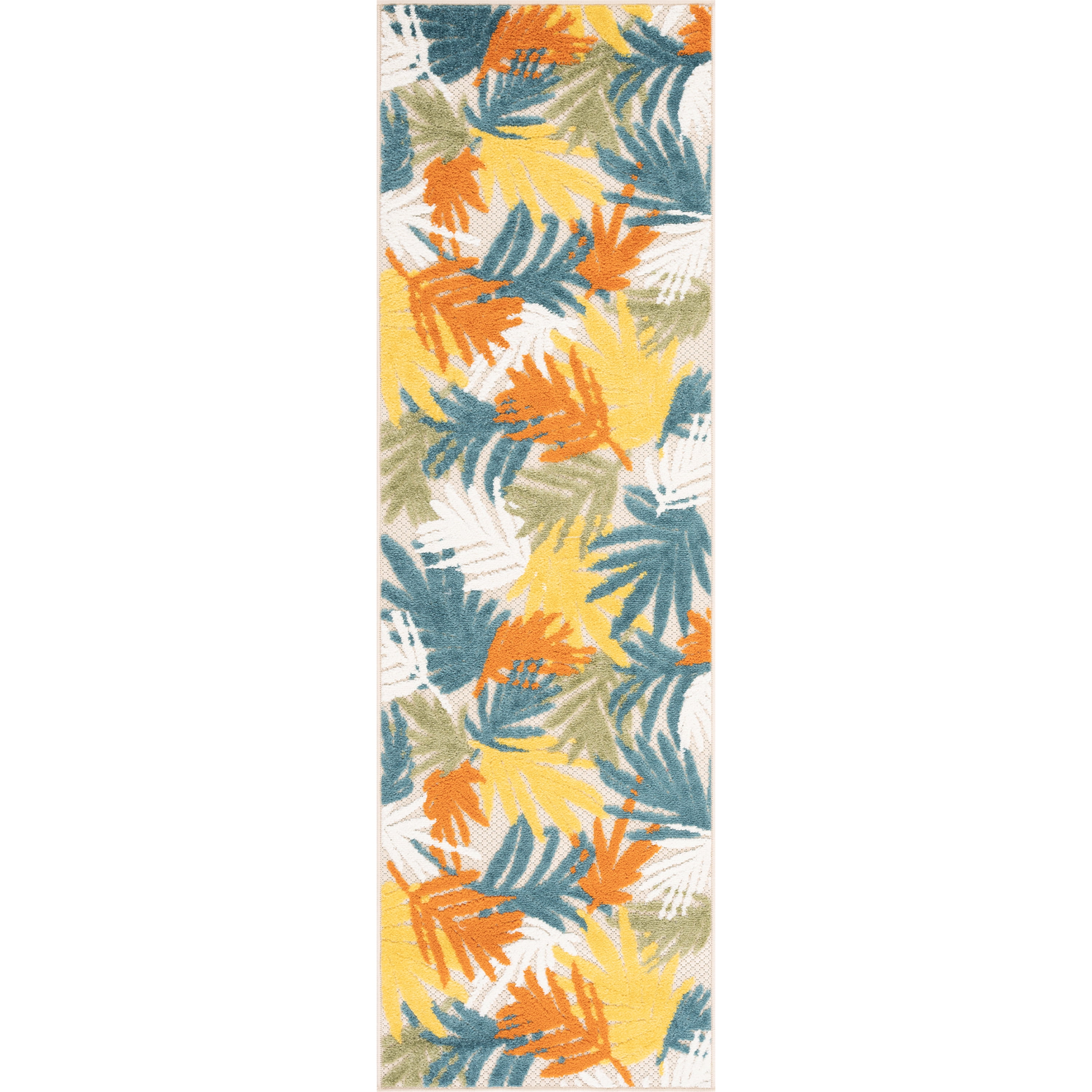 Oasis Modern Floral Gold Polypropylene Indoor Outdoor Runner Rug, 2'x8' Rectangle