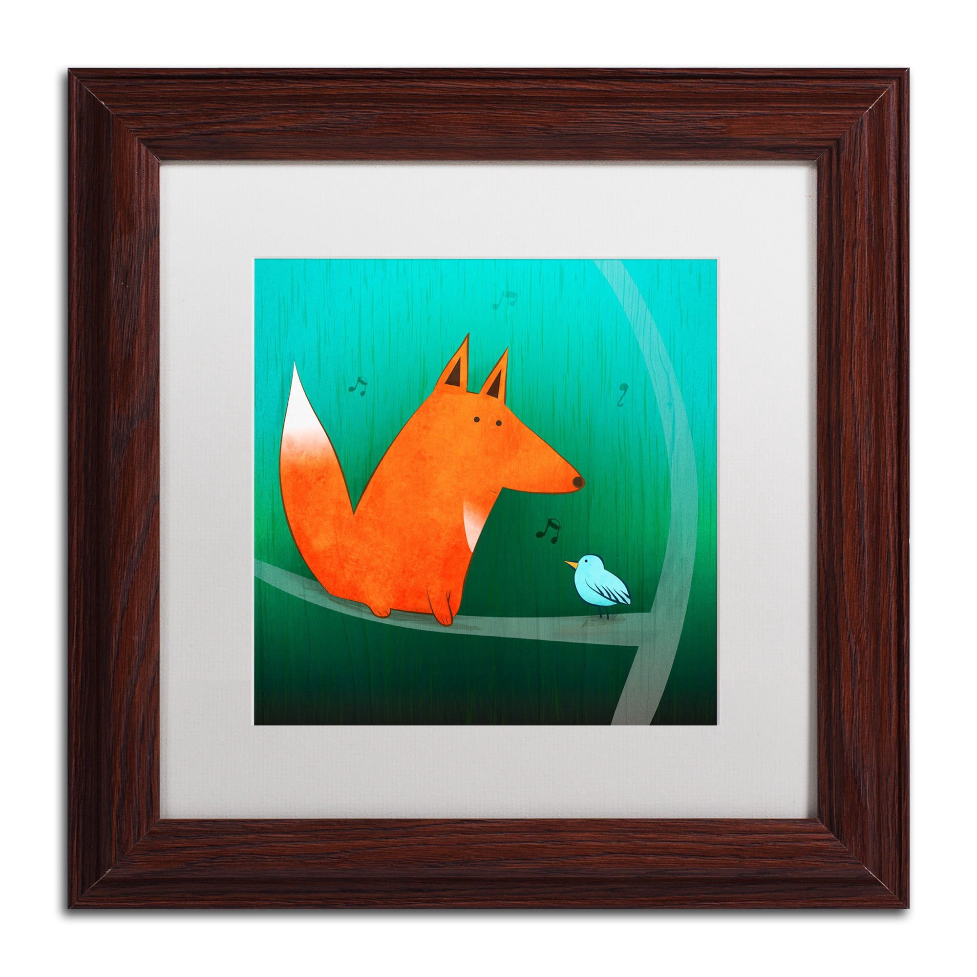 Trademark Fine Art "Fox in Tree" Canvas Art by Carla Martell, White Matte, Wood Frame