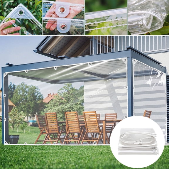JIAN YA NA Clear PVC Vinyl Tarp Clear Tarp, 14Mil Heavy Duty Resistant Tear Raincover Tarpaulin with Grommets & Rope (3.3x4.9ft)