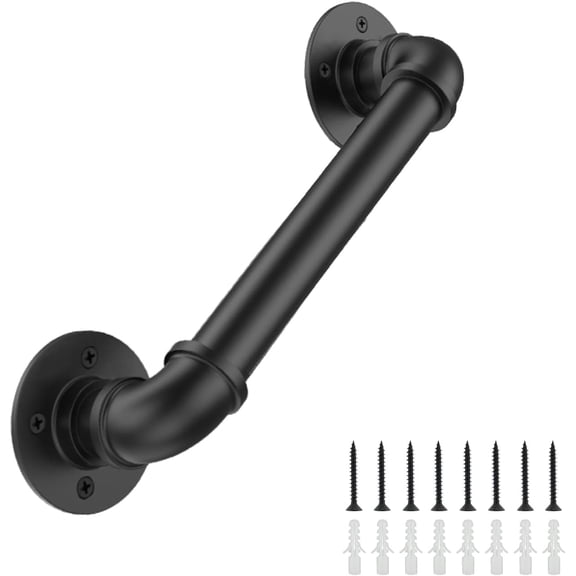 1FT Industrial Stair Railing Wall Mount Staircase Handrail φ1.3 Pipe Hand Rail for Steps Grab Bar Foot Rail Vintage Pipe Railing Black Deck Handrail for Outdoor Indoor Stairs Porch