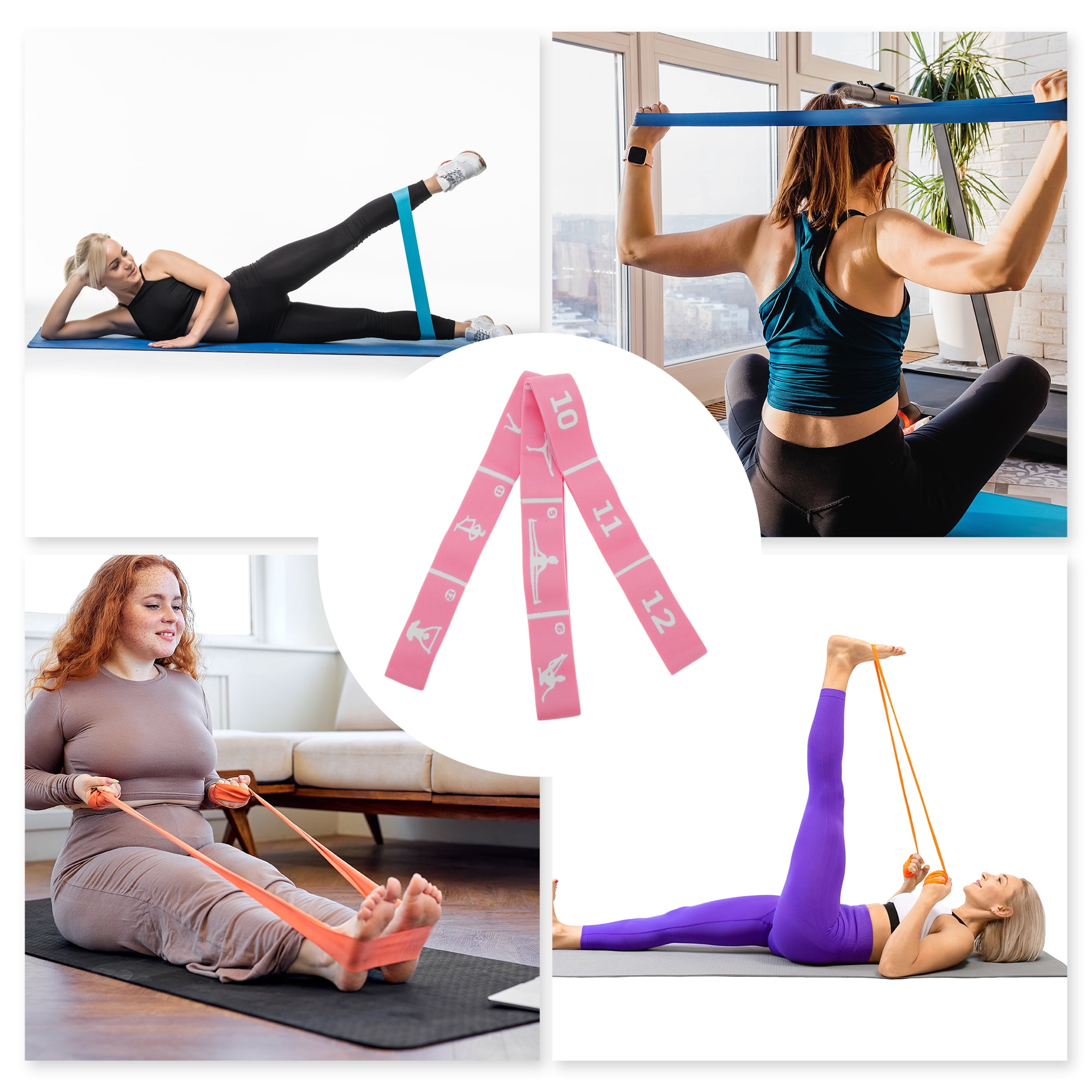 Unique Bargains Women 12 Grids Yoga Stretch Bands for Gym Stretching Exercise Pink