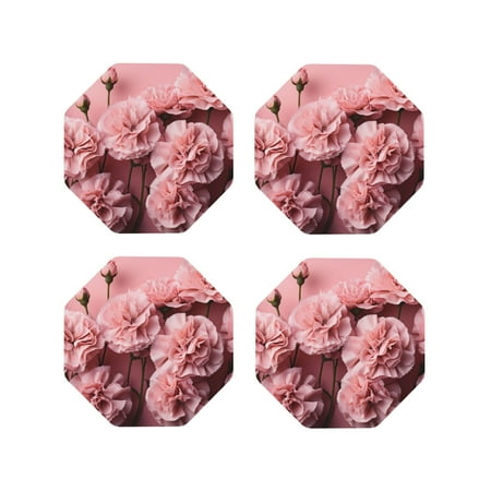 

Tideii Delicate Pink Carnations for Leather Coasters 4 Pieces Anti-fouling and Anti-scalding Decorative Coasters Suitable for Restaurants Kitchens Coffee Shops-Octagon