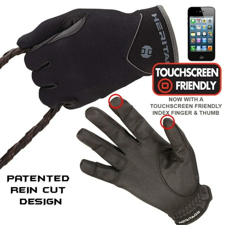 Heritage Riding Gloves - 5 SIZE BLACK HERITAGE ULTRALITE RIDING GLOVES HORSE EQUESTRIAN