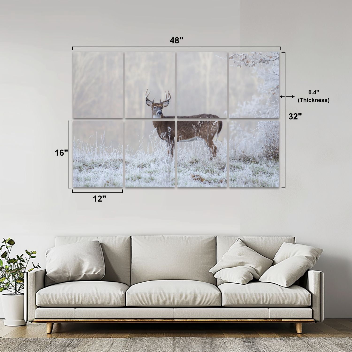 8 Pack Art Acoustic Panels Sound Absorbing Whitetail buck deer frost fog Decorative Soundproof Wall Panels Self Adhesive for Nursery Game Room Bedroom 48"x32"