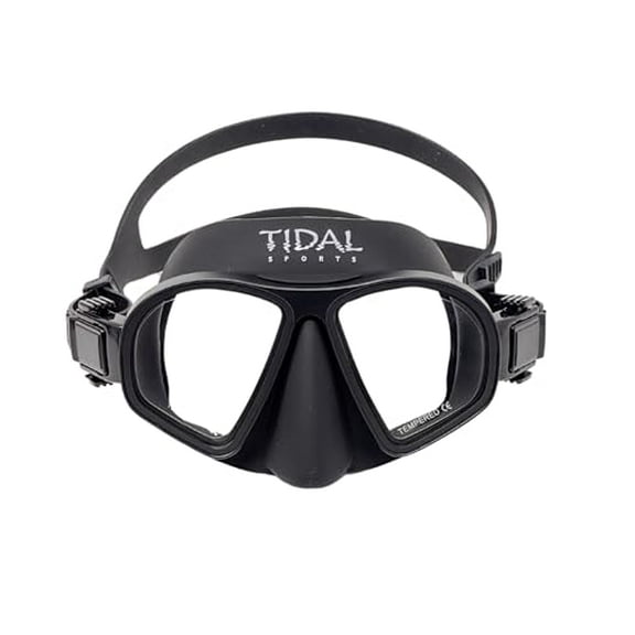 Tidal Mask Aluma Pro with Advanced Anti-Fog Technology - for Scuba Diving, Snorkeling, and Freediving. Ultra Low Volume Tempered Glass Lens. Anti Fog Scuba mask for Adults -Black/Clear Lens.