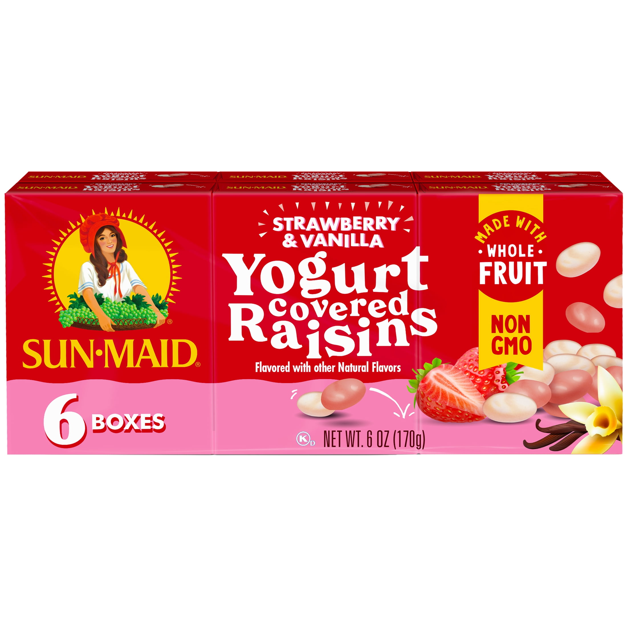 (4 pack) Sun-Maid Strawberry and Vanilla Yogurt Covered Raisins, 1 oz, 6 Count
