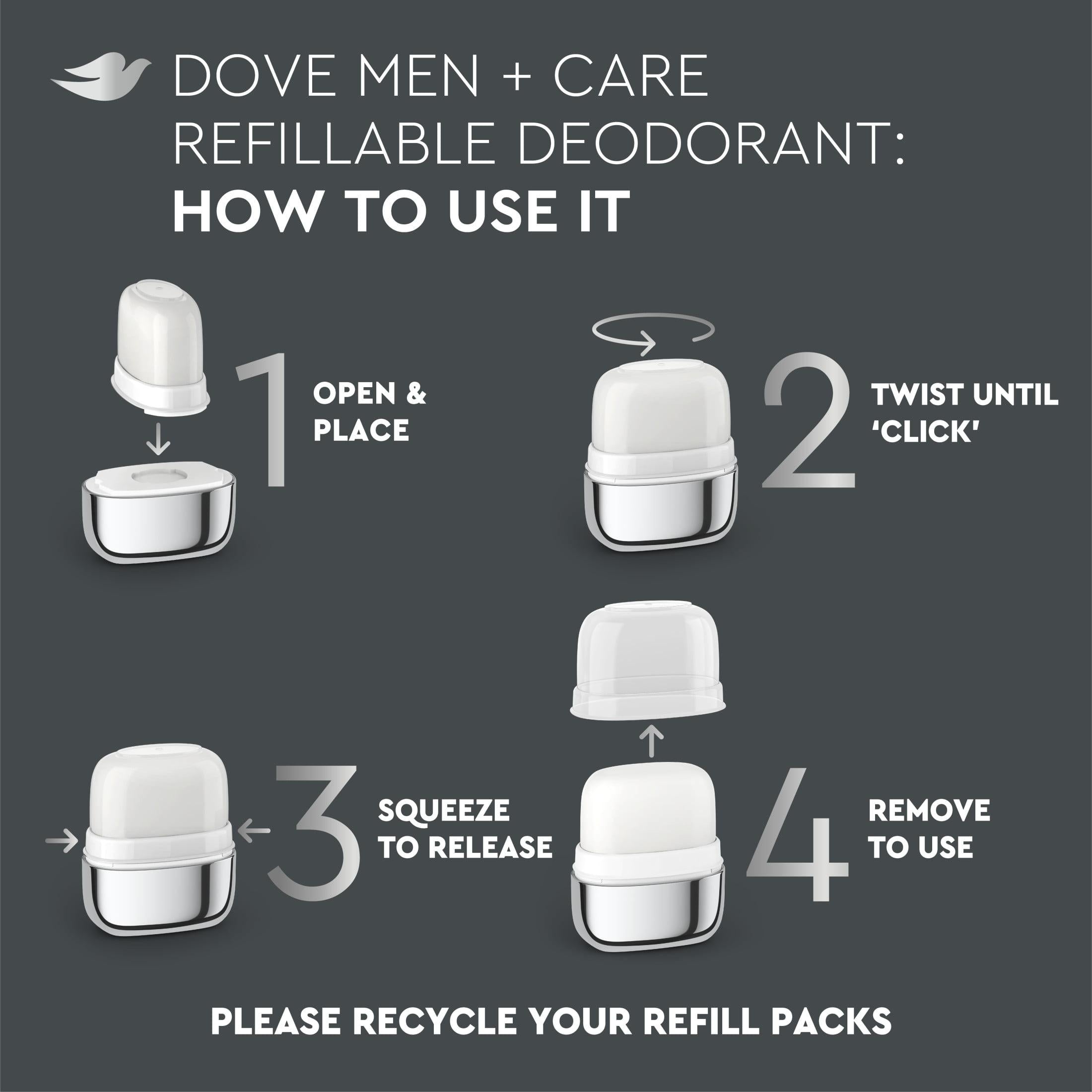 Dove Men+Care 0% Aluminum Men's Deodorant Stick Refill All Skin Twin Pack Clean Touch, 1.13 oz