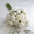thumbnail image 3 of 1BunchArtificialFlowerNoWateringNeverFadeRealisticLooking27HeadsTeaRoseSimulationBouquetDecorationHomeDecor-White, 3 of 8