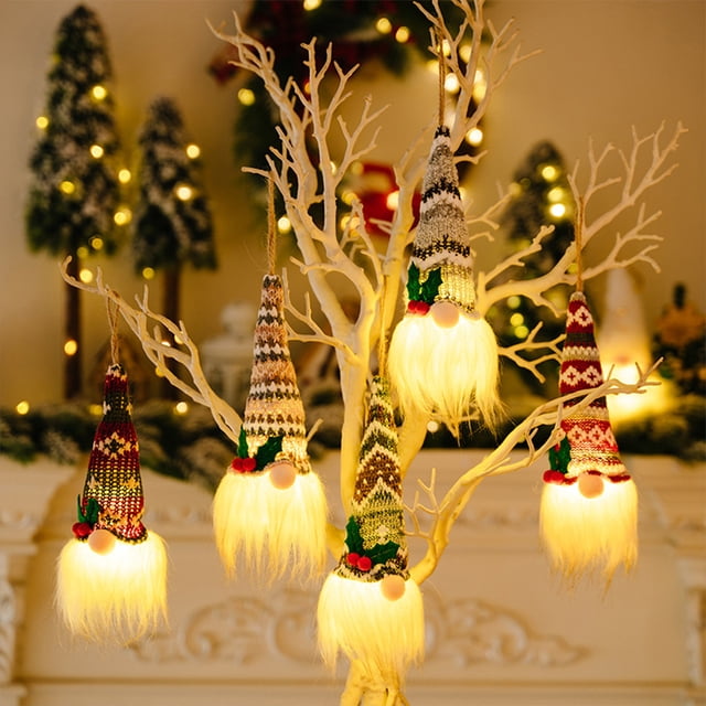 Xihbxyly Adornos Colgantes de Gnomo con Luz Led, Muñeco de Papá Noel Sin Rostro, Adornos para Árbol de Navidad, Decoración para Corona de Chimenea, Decoración Navideña para El Hogar, Tamaño 19 X 7 Cm